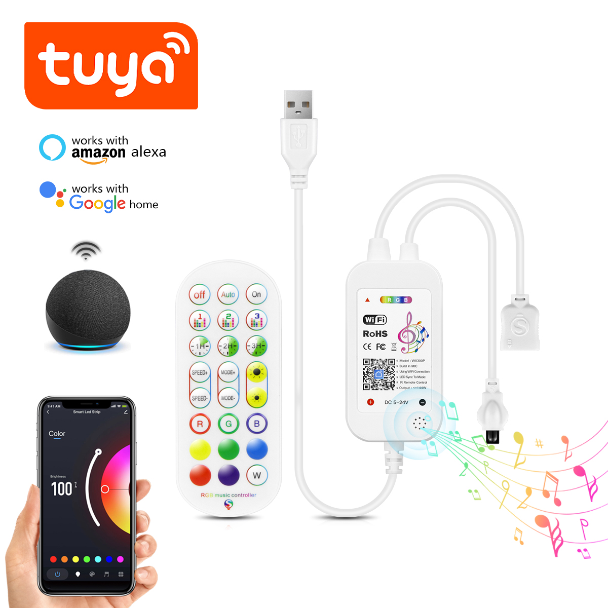 Smart Garden Light Controller - DC5V Tuya APP Wifi LED RGB