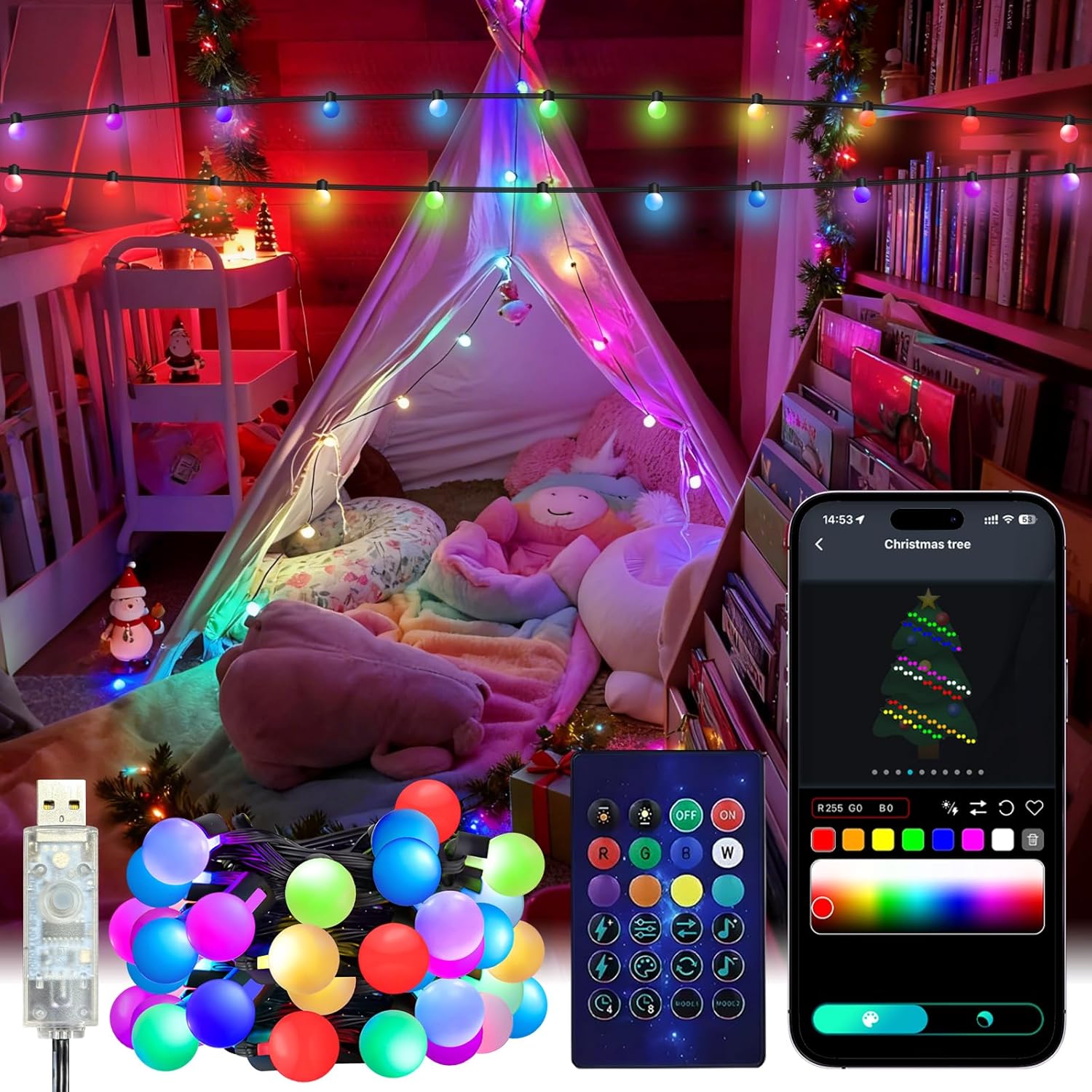 Smart Garden Light Controller - Guirlande lumineuse Globe intelligente 5/10M RGB,